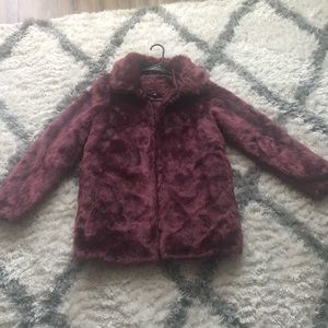 Burgundy Faux Fur Coat
